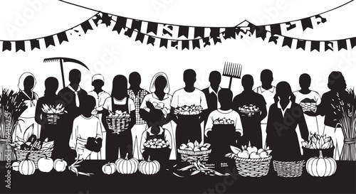Community Harvest Festival Silhouette Vector Illustration for Farming and Food