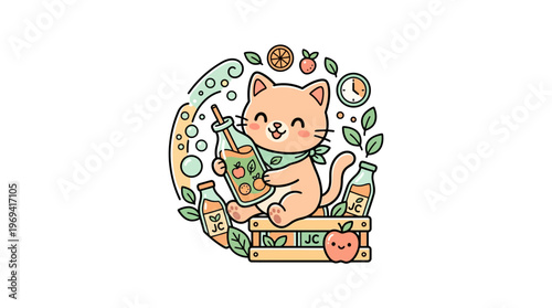 Cute Cat Enjoying Fresh Fruit Drink