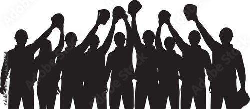 Construction Workers Silhouette Teamwork Success Industrial Illustration Vector