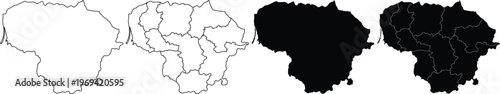 Set of four black and white maps of lithuania showing borders and administrative regions