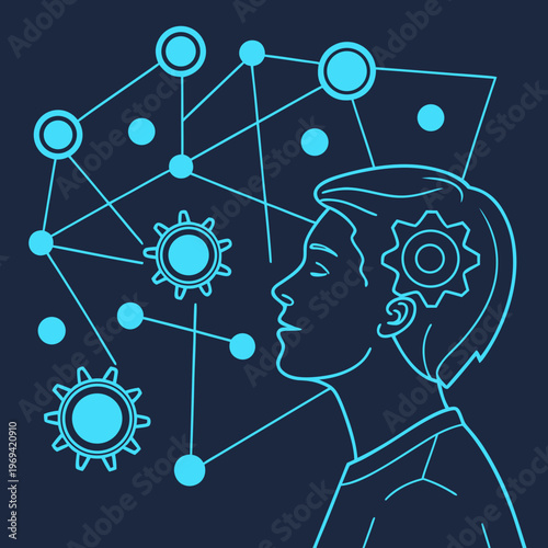 Person thinking with network connections