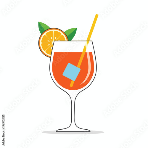A refreshing orange cocktail in a wine glass, garnished with an orange slice