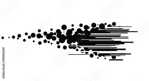 Abstract dynamic motion effect with black dots and lines on white background