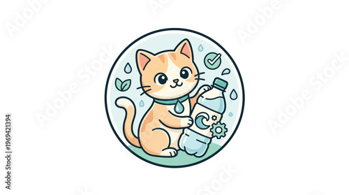 Cute Cat Promoting Water Bottle and Eco-Friendly Living