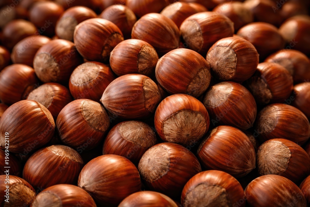 Obraz premium Fresh Ripe Hazel Nuts Piled Together in Natural Setting