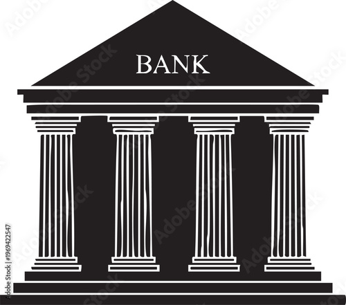 Obraz na płótnie Bank building icon, financial institution logo, black and white vector, column a