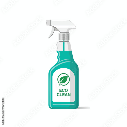 Teal spray bottle with white trigger, label reads "ECO CLEAN" and features a green leaf