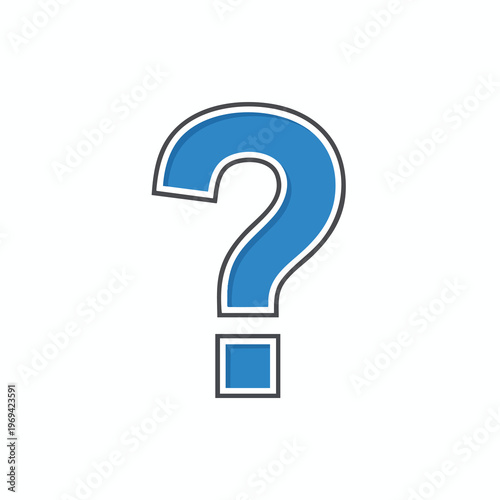 A bright blue question mark symbol with a dark outline and shadow