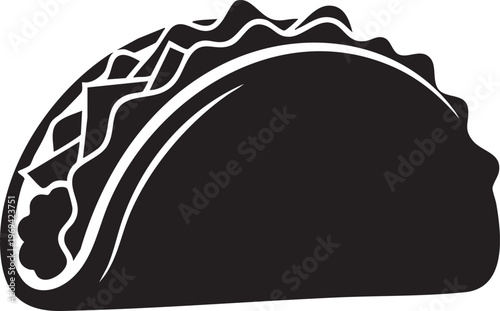 Taco, Mexican food, black icon, white background, vector graphic