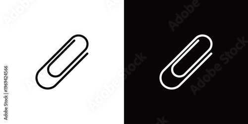 ペーパークリップのラインアイコン。白い線と黒い線のモノクロベクターイラストセット