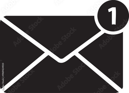 Notification email icon, black and white envelope symbol, mail message sign, notification label