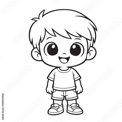 A cute vector illustration of a young boy designed for kids coloring, featuring simple outlines, friendly shapes, and a playful style to inspire creativity and fun learning.