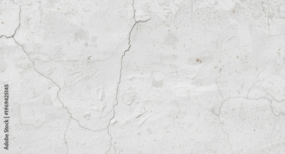 Obraz premium Textured white cement wall with cracks and broken areas used as background with copy space