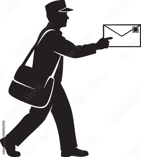 Mailman, postal worker, delivery man, messenger icon, silhouette