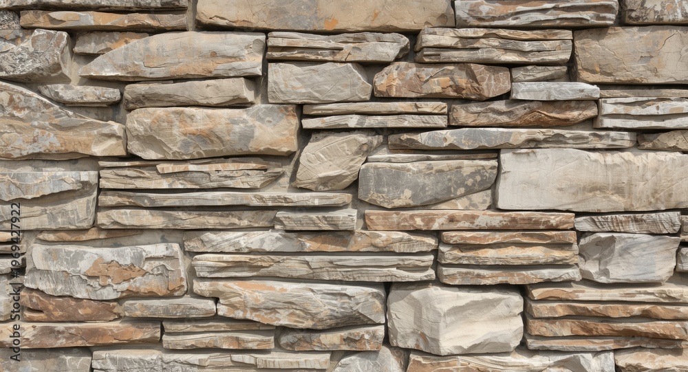 Fototapeta premium Natural rough stone veneer with weathered rock patterns perfect for decorative architecture
