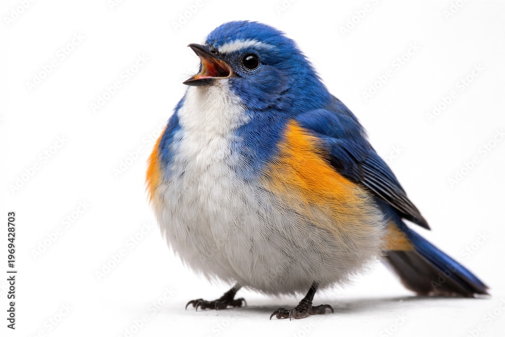 Obraz premium Himalayan Bluetail Singing Against White Background