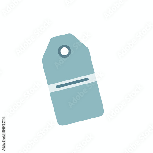 A simple, minimalist, light blue tag with a hole for attachment