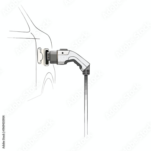 Electric vehicle charging port connected to charging cable