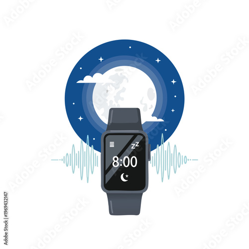 Digital watch displays 800 sleep time against a moonlit starry sky