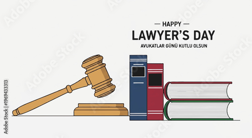 Lawyer's Day, gavel, legal books, judicial illustration, law symbols