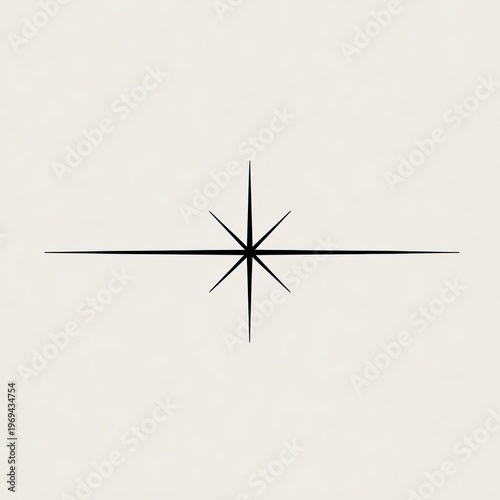 A minimalist eight-pointed star in black is centered on a cream-colored, textured background
