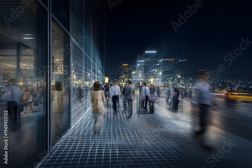 AI facial recognition and people tracking in urban environment, surveillance and security technology concept