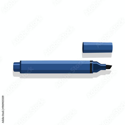 Blue marker with its cap off, isolated on white