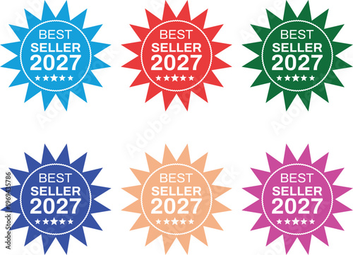 Bestseller label or sticker badge flat icon . Best seller award badges collection . Best Seller 2027 Badge Icon set