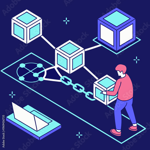 Person interacting with blockchain network