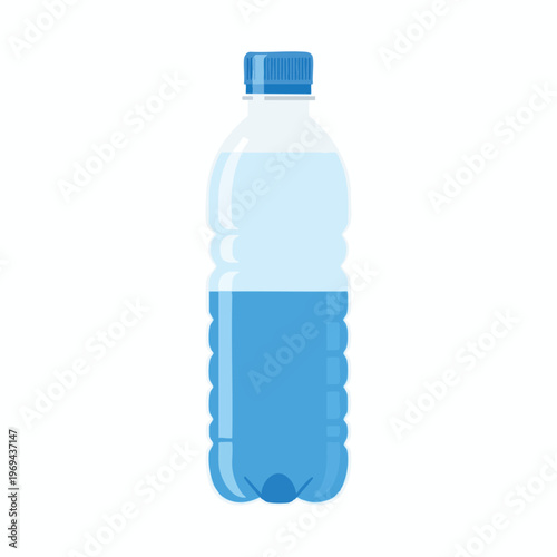 Clear plastic bottle filled with clear blue liquid and a blue cap