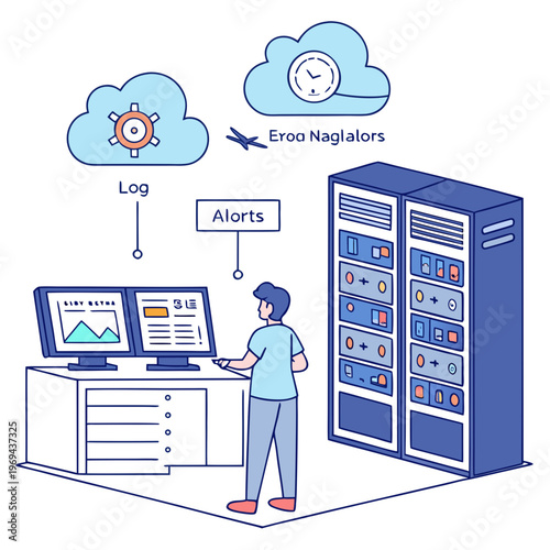 It administrator monitoring cloud and server data