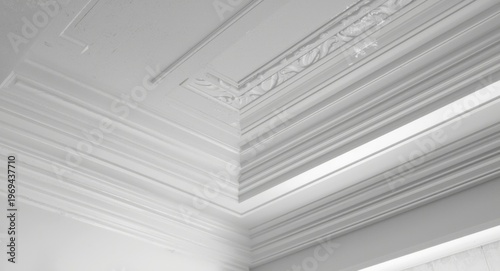white ceiling molding texture detail in room interior close up