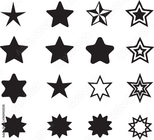 Star Icon Set Vector. Simple and Decorative Star Symbols Vector Collection.