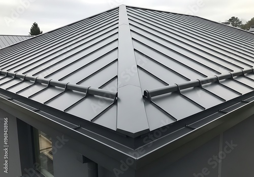 Stylish corrugated roof with symmetrical arrangement, providing protection