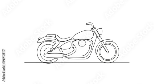 Minimalist Line Art Motorcycle Illustration - Classic Cruiser Bike