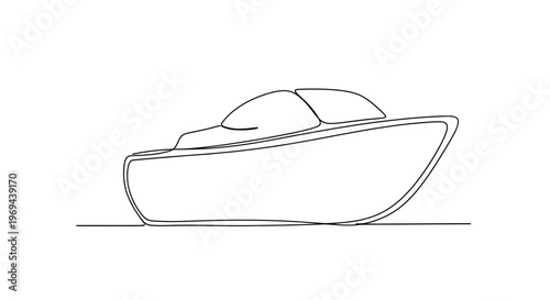 Minimalist Line Art of a Speedboat on Water, Simple Vector Illustration