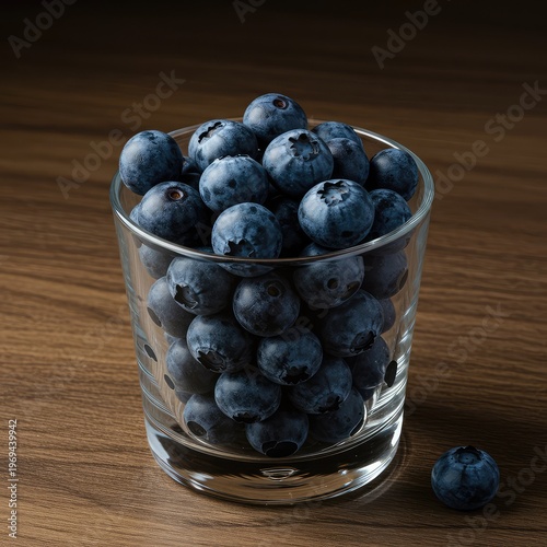 A healthy measured serving size of ripe blueberries in a small clear glass dish, ideal for breakfast, snacks, or nutritional recipes ,vibrant ,snack ,Blueberry