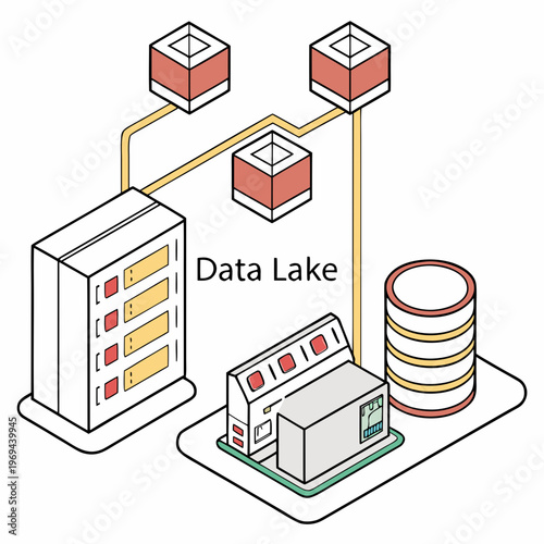 Data lake isometric infrastructure illustration