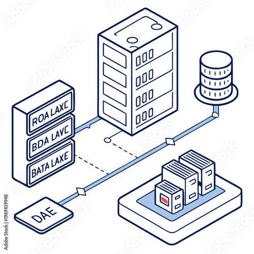 Isometric data architecture schematic graphic