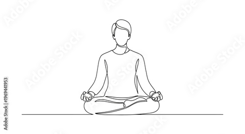 Person Meditating in Lotus Position, Minimalist Line Art, Zen and Mindfulness Concept