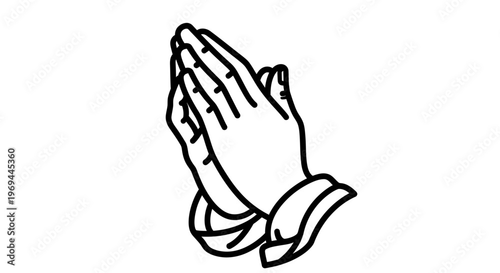Fototapeta premium Hands clasped in prayer with detailed outline on a clean white background