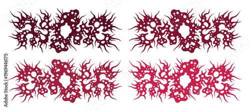 Death metal logo font set, aggressive dark red brutalist typography, gothic underground music style vector elements for heavy metal band branding