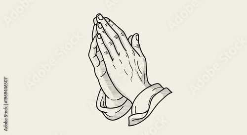 Hands clasped in prayer on light background religious symbol vector