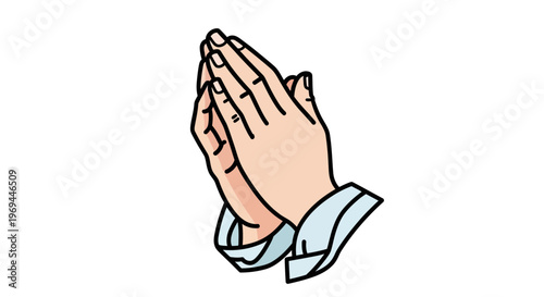 Hands clasped in prayer on white background symbolic of devotion and faith