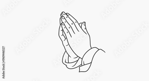 Hands clasped in prayer or supplication illustration against white background