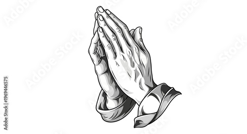Hands clasped in prayer vector illustration isolated on white background