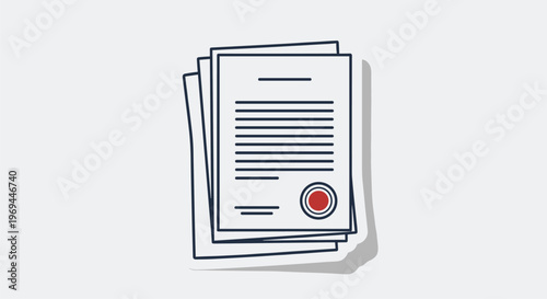 Stack of white paper documents with text lines and a red seal stamp representing legal contracts, agreements, or certifications.