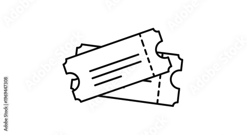 Two generic admission tickets with dashed lines and perforated edges shown in a clean and minimalist black line art style.