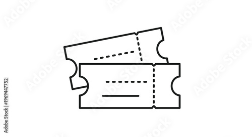 Two event admission tickets with simple text lines and perforated edges shown in a clean black line art style on a white background.