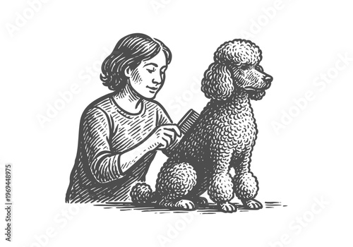 Poodle Dog hand drawn simple sketch vector illustration